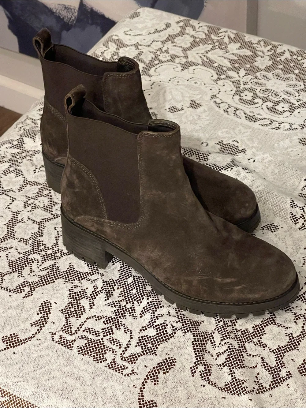 Joie Brown Suede Chelsea Booties with Lug Sole